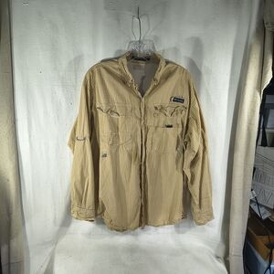 Men's Size X Large Columbia Tan Checkered Long Sleeve Button Down Shirt